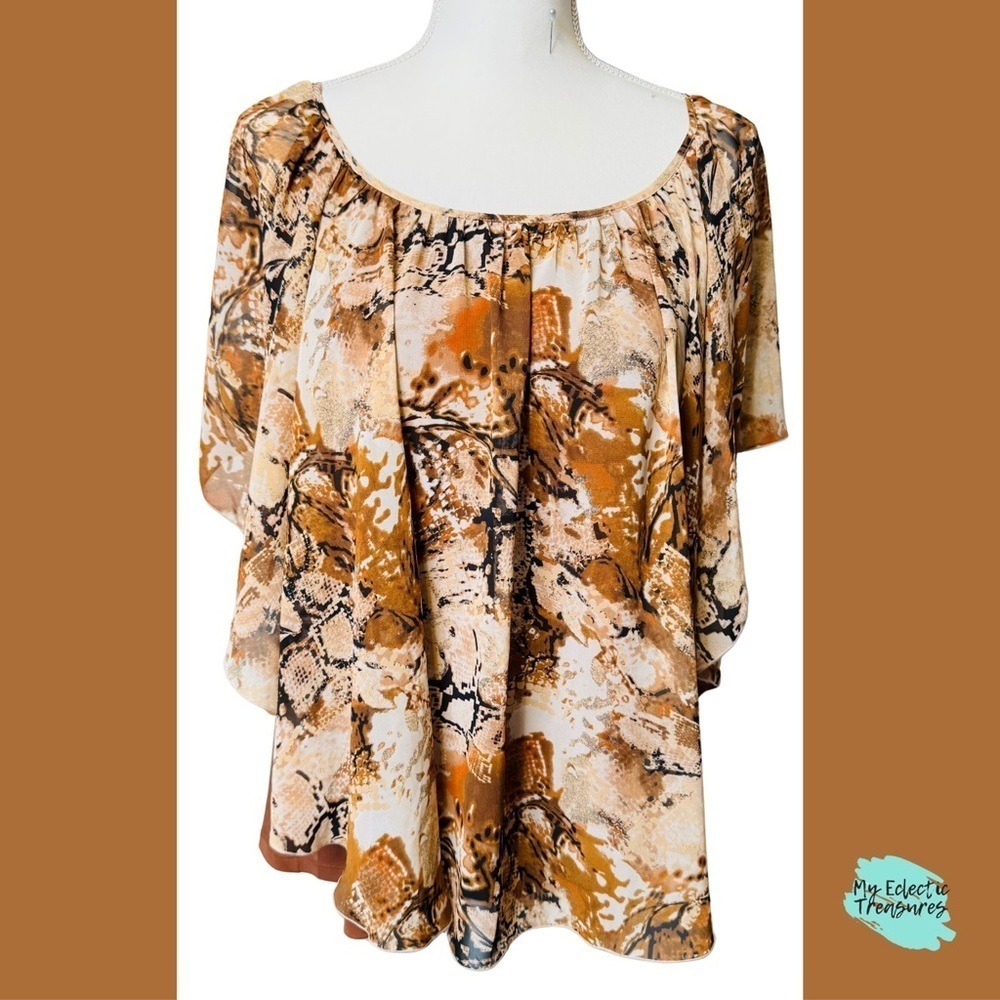 Cato Women's Multi Patterned Layered Blouse - Brown and Tan Size XL